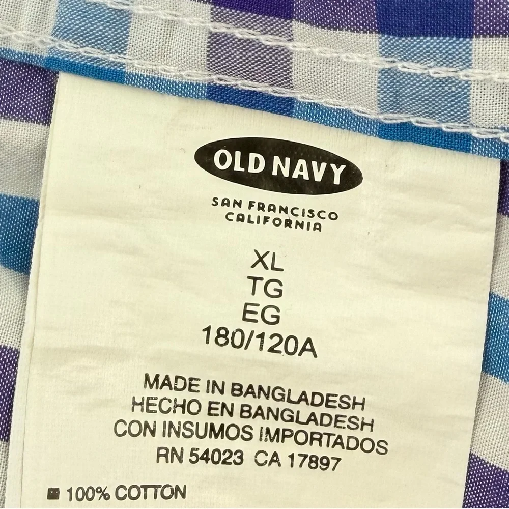 Old Navy Blue Tonium Gingham Check Button Down Shirt Mens XL Preppy Grandpa Core